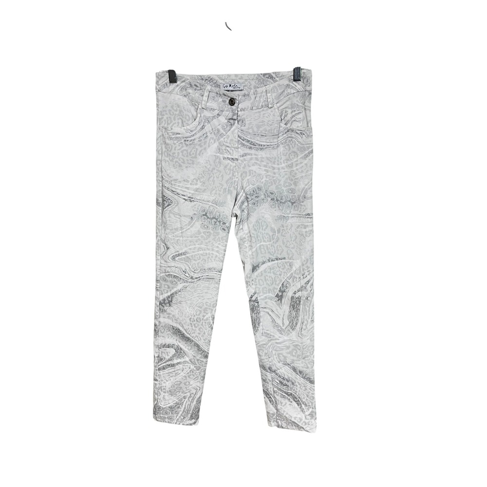Gigi Moda Marble Leopard Print Pants‎ Womens L Grey White Made in Italy Slim Leg